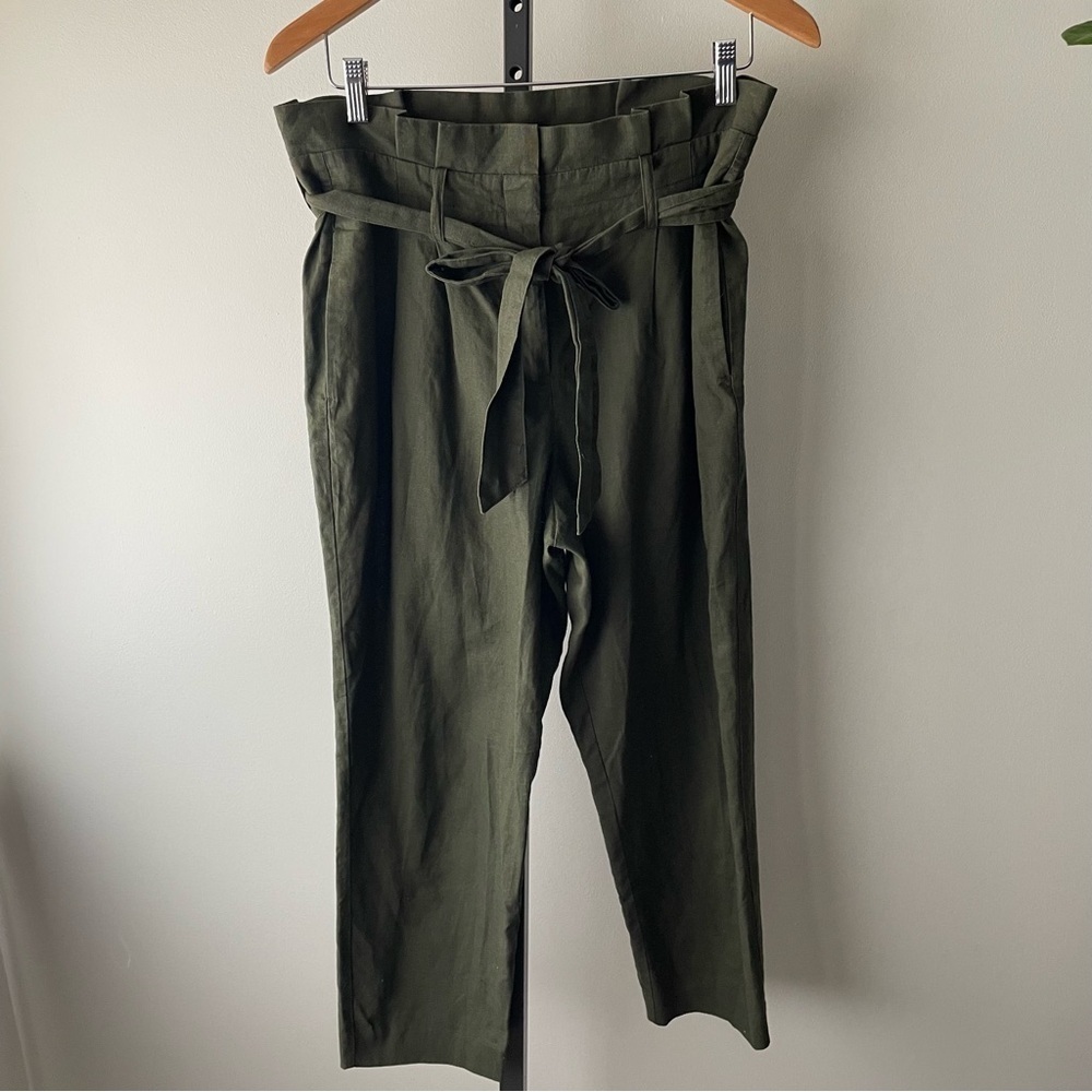 Boden Linen Cotton St Ives Paperbag Cropped Trouser Pant Belted Green Size 8 - Picture 7 of 9